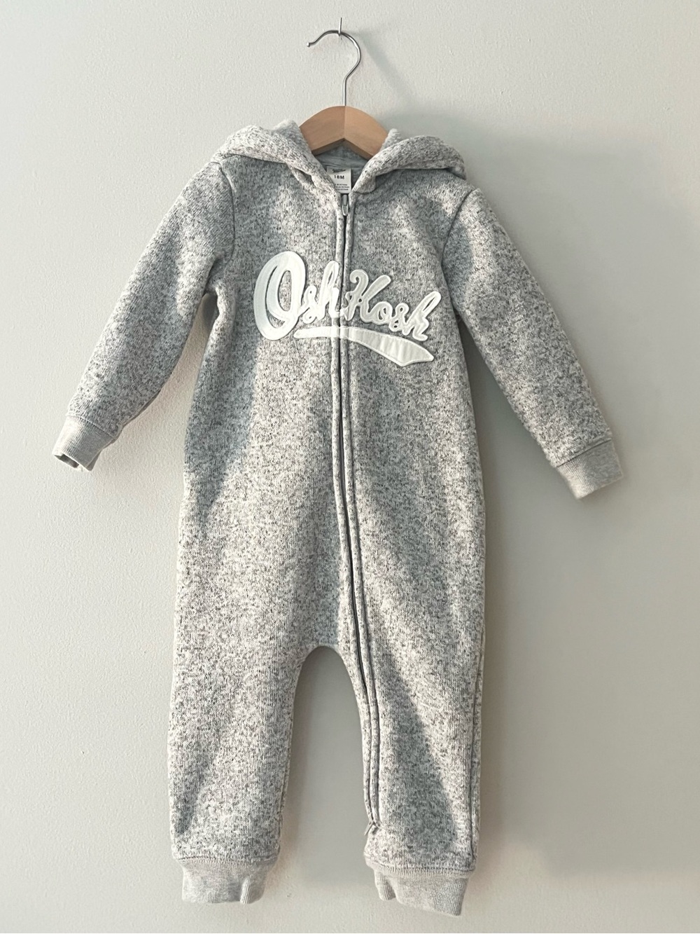 OshKosh Baby B’gosh Hooded Zip One-Piece Coverall 18M Grey